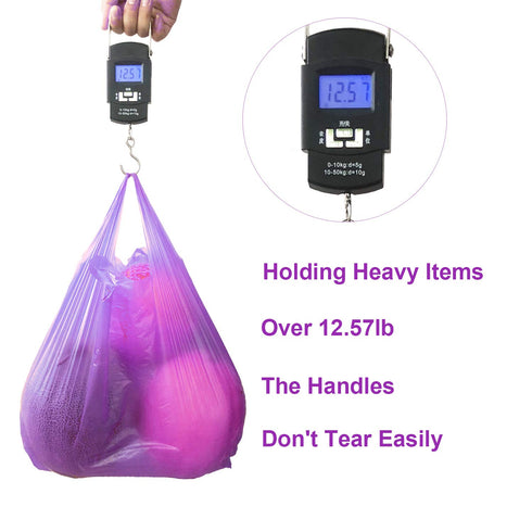 LazyMe T Shirt Bags, Plastic Grocery Bags with Handles for Shopping, 12x20 Inch (Purple, 50pcs)