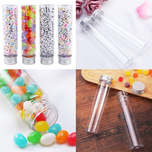 18 Pack 115ml Clear Plastic Test Tubes with Screw Caps, Flat-Bottomed Bath Salt Containers for Candy, Wedding Décor