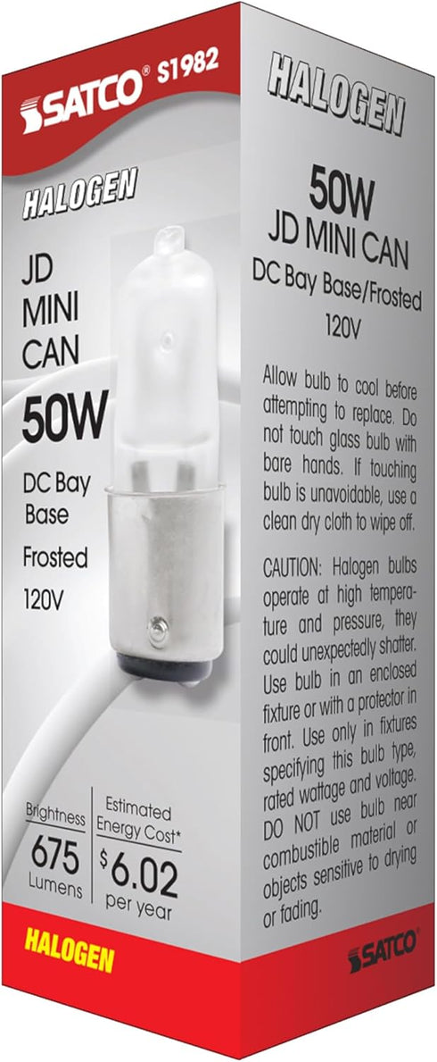 S1982 120V 50-Watt T4 Bulb, Satco DC Bayonet Base Light Halogen Frosted
