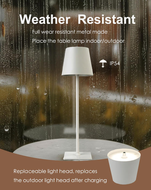 Dimmable 1) Cordless Table Lamp, Rechargeable Table Lamp with Touch Control, Portable LED Desk Lamp for Indoor Patio