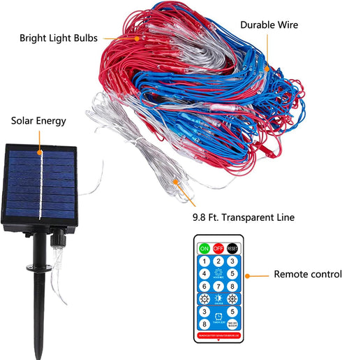 420 4th Solar American Flag String Lights - Waterproof Led Solar Powered Flag Net Light for of July Memorial Day