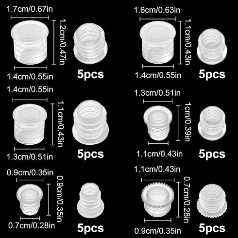Asofelk 30Pcs 6 6/7/9/10/11/12 MM Clear Plastic Bottle Stoppers Salt and Pepper Stoppers Plugs, Salt and Pepper Shaker