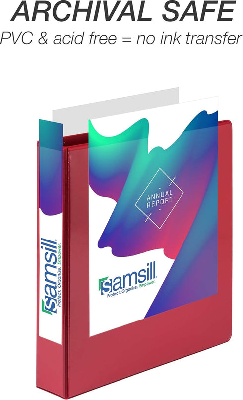 Samsill Durable 1.5 Inch Binder, Customizable Clear View, Red, 4 Pack, Made in the USA, Holds 350 Pages