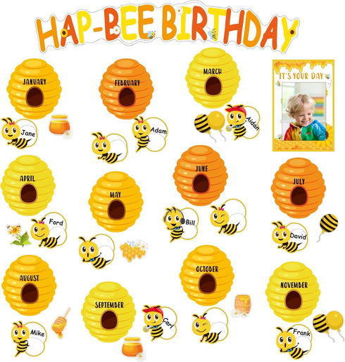 Qyeahkj Bee Birthday Bulletin Board Set, Honeycomb Cutouts, Birthday Decorations for Classroom, Teacher Supplies