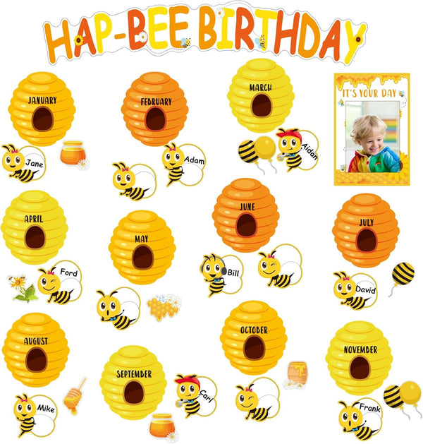 Qyeahkj Bee Birthday Bulletin Board Set, Honeycomb Cutouts, Birthday Decorations for Classroom, Teacher Supplies
