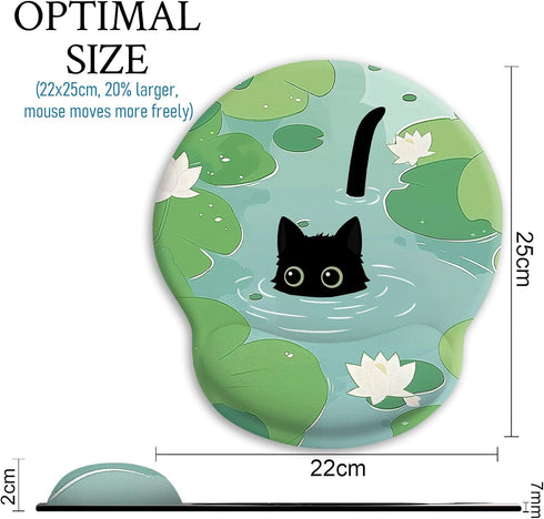 Blusabaca Mouse Pad with Wrist Rest, Cat Lotus Leaf Ergonomic Mouse Pads Wrist Support for Desk, Cute Gaming Mousepad