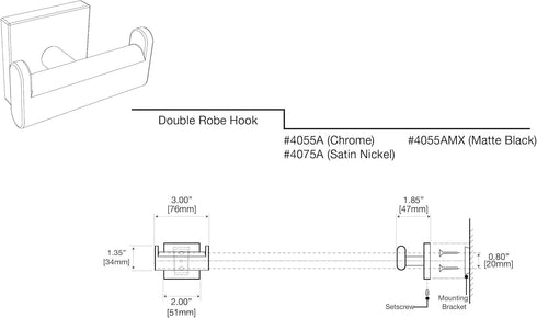 Gatco 4055AMX Elevate Bathroom Double Robe Hook, Matte Black