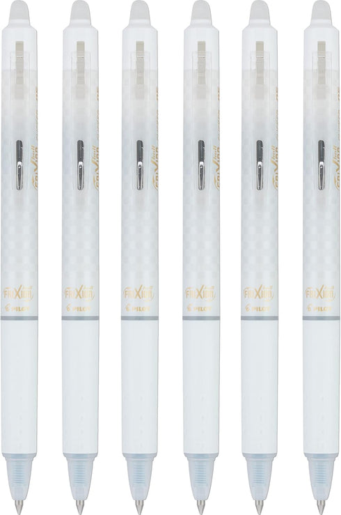 Pilot FriXion Ball Clicker Erasable Gel Ink Pen, Extra Fine Point, 0.5mm, White Barrel, Black Ink, 6 Count