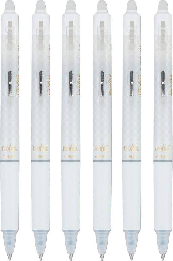 Pilot FriXion Ball Clicker Erasable Gel Ink Pen, Extra Fine Point, 0.5mm, White Barrel, Black Ink, 6 Count