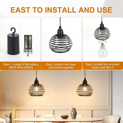 Lightess Outdoor Chandelier for Gazebo Lights Battery Operated, Black Battery Powered Hanging Light Pendant Waterproof