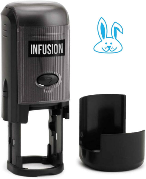 Infusion Round Teacher Stamp, 3/4'' Self-Inking Rubber Stamp - Easter Bunny - Sky Blue Ink