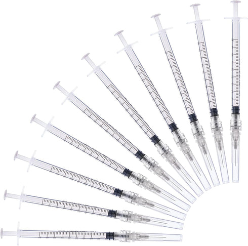 1cc/ml Syringe with 27G 1/2 in Needle, Laboratory Tools, Individually Wrapped, Pack of 20