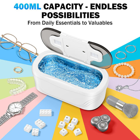 48KHz 400ML, Ultrasonic Cleaner, Jewelry Cleaner Ultrasonic Retainer Cleaner for Eyeglasses Rings Watch Band Necklace