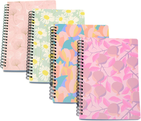 Yansanido Spiral Notebook, 4 Pcs A5 Thick Leaves Design Hardcover 8mm Ruled 4 Color 80 Sheets -160 Pages Journals for Study and Notes (Leaves) by Yansanido