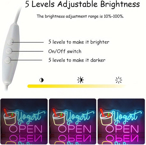 Frozen Counter 16.5 9.8 Yogurt OPEN Neon Sign LED Storefront Sign for Yogurt Bar, Dessert Shop, Ice Cream Cafe