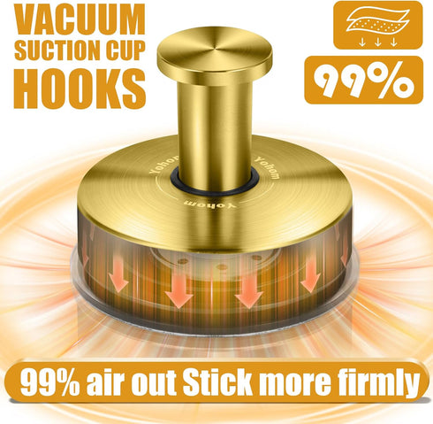 YOHOM Suction Cup Hooks for Shower Bathroom, 2 Golden Hooks for Inside Vacuum Windows