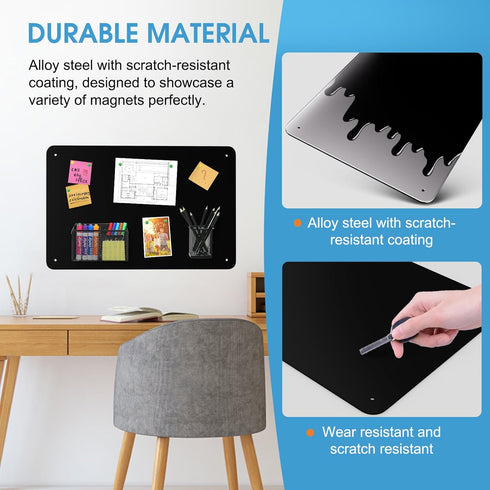 MaxGear Magnetic Board 17.5" x 11.4" Black Metal Magnet Bulletin Board for Wall, Refrigerator, Magnetic Board Display Notes, Photos, and More - includes Dual Lock Tape and Screws by MaxGear