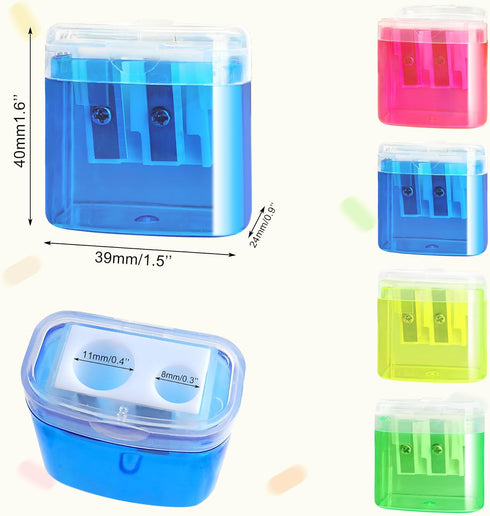 Cretty-Meet 4 PCS Handheld Pencil Sharpeners with Lid, Multicolor Dual Hole Manual Little Sharpener for Crayons