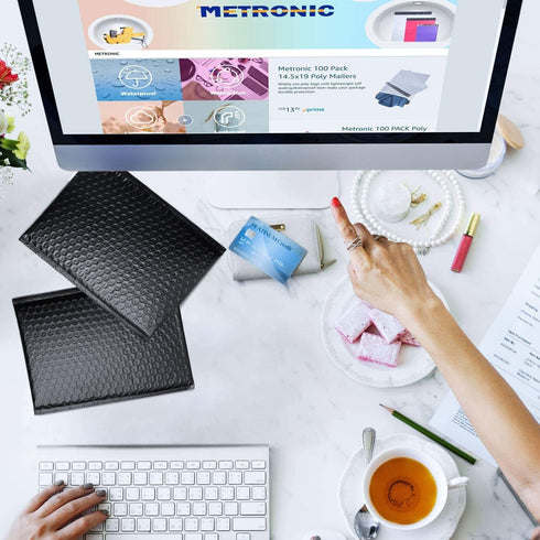 Metronic 25 Pack Bubble Mailers 6x10 Inch, Usable Size 6x9" Black Waterproof Padded Envelopes for Gifts Packaging,