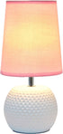 Simple Designs LT2084-PNK Mini Studded Texture White Ceramic Bedside Table Lamp, Pink