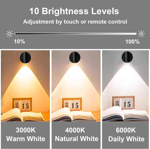 2 Pack Dimmable 3 350 Black LED Lights for Bedroom - Battery Wall Light with Lighting Colors, Rotate, Magnetic and USB