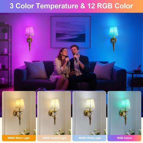 MEYIAENGIE Set 2, 15 Wireless Lights for Wall Indoor of Rechargeable LED Wall Lamps with Remote Control, RGB Colors