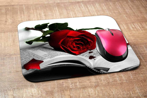 Red Rose Gaming Mousepad, Red Rose On Book Mouse Pad for Computer Desk, 9.5 X 7.9 Inch Non-Slip Rubber