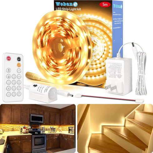 WOBANE LED Strip Lights, Motion Sensor Light Strip with Remote and Adapter,