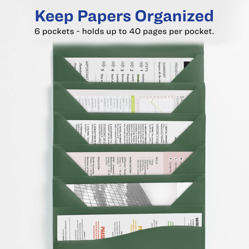 Avery Slide & View Expanding File Folder, 6 Pockets, Letter Size, 1 Sage Folder (73546)