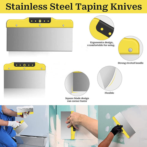 Drywall Taping Knife Set, Stainless Steel Putty Knives Scraper with Tapered Blade (8", 12")