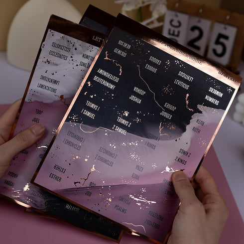80Chapters UPAFEXXI-Laminated Bible Tabs (Rose Gold and Black Foil Embossed Lettering), Bible Tabs for Women