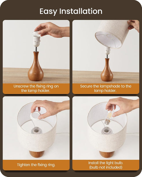 14.2" E26 LE09TL05 Small Table Lamp, Wood Bedside Lamp, Little Cute Desk Lamp with Dark Wood Bottle-Shaped Base & Beige
