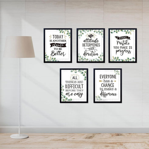 Epakh 13 Pcs Eucalyptus Bulletin Board Posters, Motivational Green Inspirational Quote Set for Classroom Decor