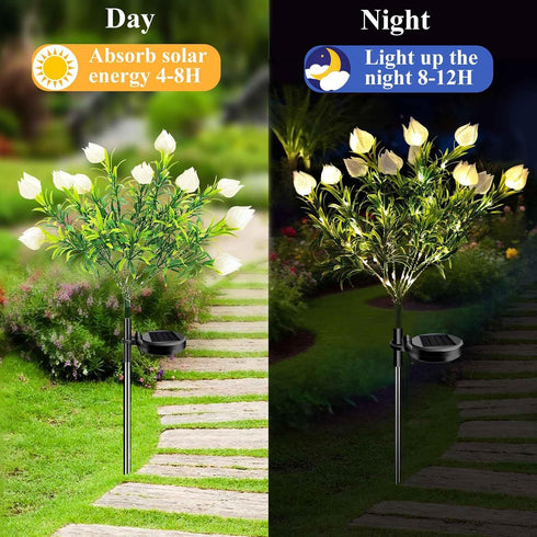 7 2 Pack Solar Garden Lights, Heads Gardenia Colorful Flower Light Waterproof Solar Outdoor Lights for Yard Pathway