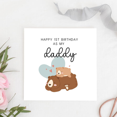 TEEMI 1st /1st -Happy Birthday As My Daddy,Cute Bear First Birthday Card For Daddy, Cute Birthday Card/Greeting Card