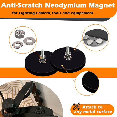 ULIBERMAGNET Neodymium Pot Magnets, Rubber Coated, Magnetic Tripod Head Base with D1/4-20 Male Thread, 2 Pack