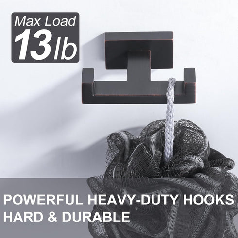 Bathroom Double Towel Hook - Modern Oil Rubbed Bronze Holder for Heavy Duty Coat and Robe Hooks
