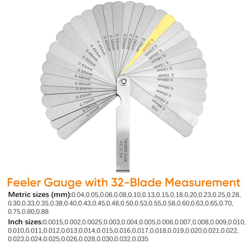 2-Piece 32-Blade Feeler Gauge and 16-Blade Offset Gauge Set, Dual Marked SAE & Metric Sizes