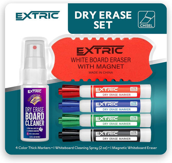 Dry Erase Markers Set, Chisel Tip Whiteboard Markers, Includes Eraser and Cleaner Bundle for Home and School Supplies