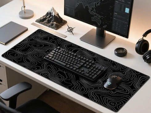 Rinaze Extra Large Gaming Mouse Pad with Black Topographic, XXL Mousepad, Big Mouse Mat Desk Pad, Non Slip Keyboard Pad