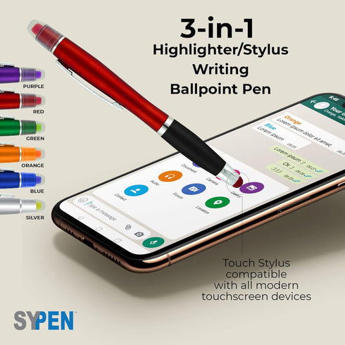 Bible Highlighter with Pen and Stylus for Touchscreens, 3 in 1 Combo, Pack of 6 Multi-Color Highlighters, No Bleed
