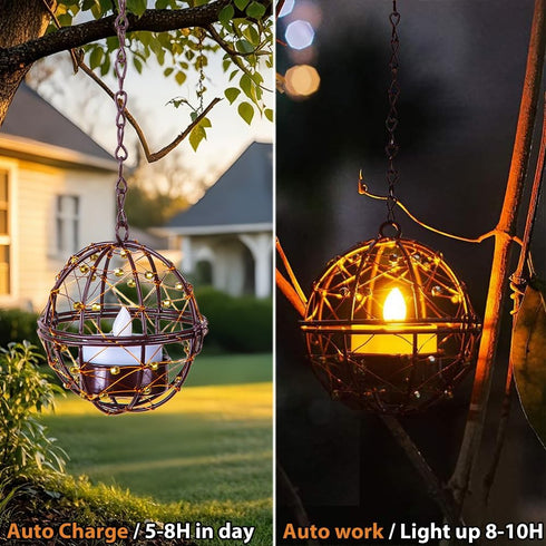 TWINKVILLA Decoration-4Pack Outdoor Solar Hanging Lanterns Waterproof, Globe Hanging Candle Holder with Flickering