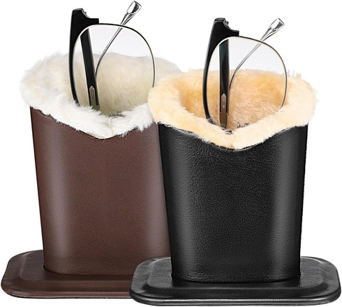 jojofuny 2Pcs Plush Lined Glasses Holder for Nightstand & Desk Soft Anti-Scratch