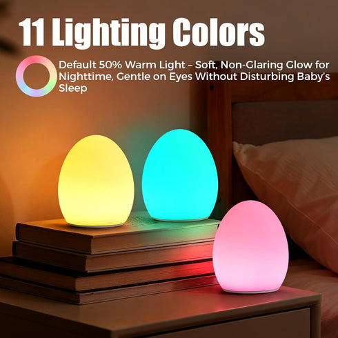 Harmobub 11 Baby Night Light, Silicone Egg Light for Kids, Portable Touch Night Lamp with Colors Changing, Nursery