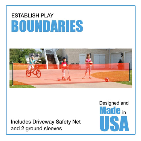 12 Kidkusion Driveway Safety Net for Outdoor Play| Ft. | Visual Boundary for Playtime Safety | Orange | Made in USA