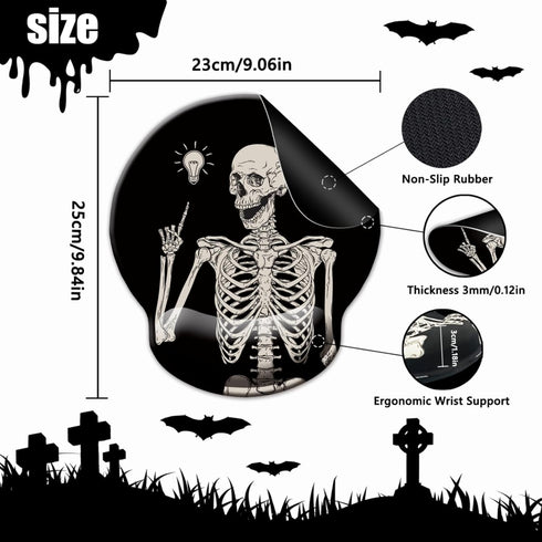Ergonomic Mouse Pad with Wrist Rest Support, Gothic Skull Skeleton Black Small Mousepad with Non-Slip Pain Relief Rubber Base, Cute Gaming Mouse Pad for Desk Accessories Office Supplies Decor by STOPERT