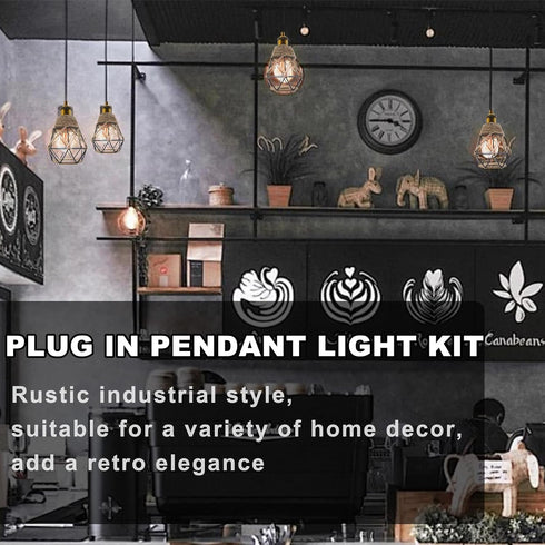 FEYAIM E26 E27 510 cm Vintage Plug in Pendant Light, Metal Pendant Lamp Kit, Hemp Rope Hanging Lamp Socket Pendants