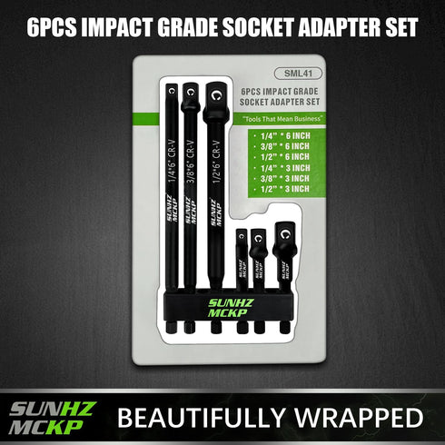 SUNHZMCKP 6-Piece Impact Grade Socket Adapter Set, 3" & 6" Extension Bit with Holder, 1/4-Inch Hex Shank
