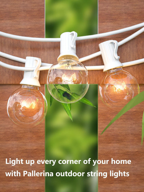 25FT G40 27 Bulbs(2 Commercial 5 Bulbs E12 Outdoor String Lights with Globe Clear Spare) Patio String Lights Outdoor