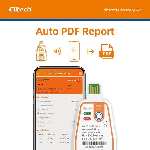 Elitech RC-17N NFC Disposable USB Temperature Data Logger with PDF Report and Light Indicator